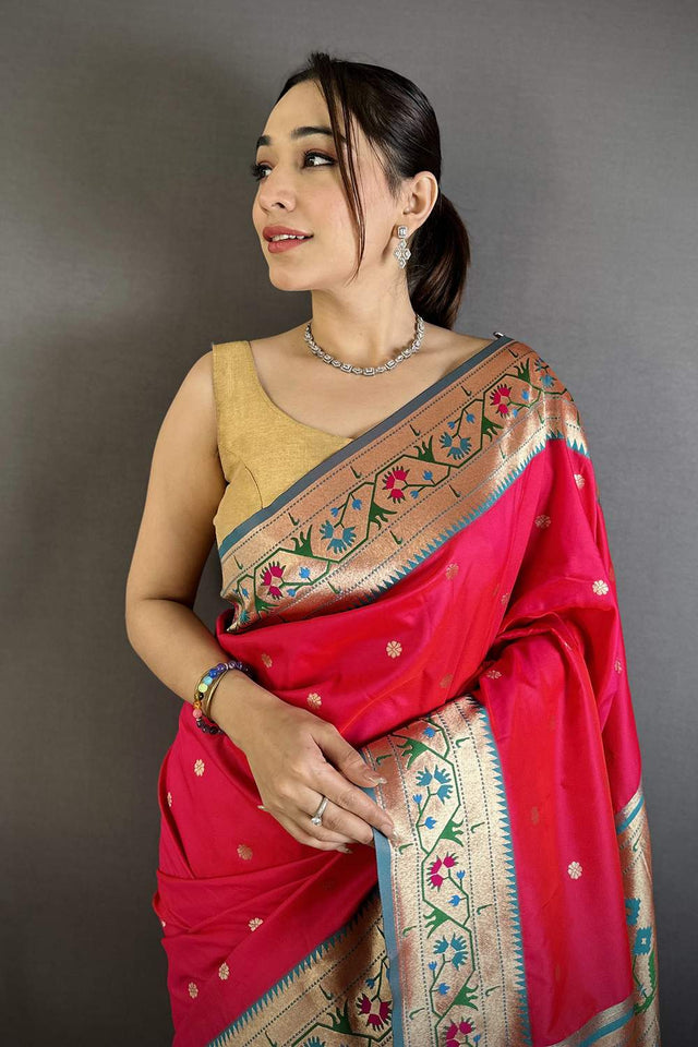 Red Paithani Floral Woven Silk Saree (ND211)