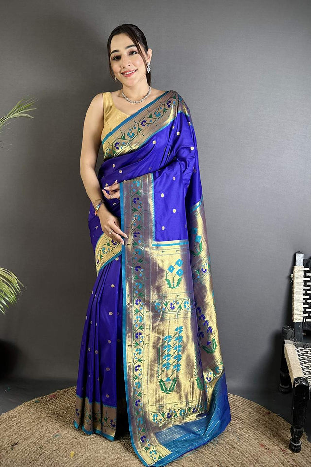Blue Paithani Floral Woven Silk Saree (ND213)