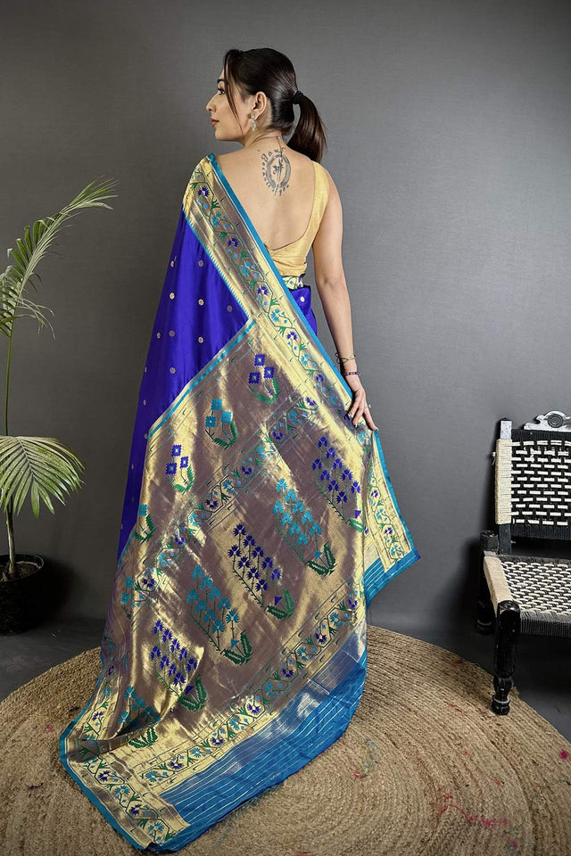 Blue Paithani Floral Woven Silk Saree (ND213)