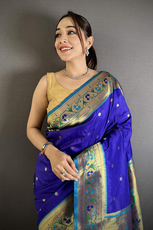 Blue Paithani Floral Woven Silk Saree (ND213)