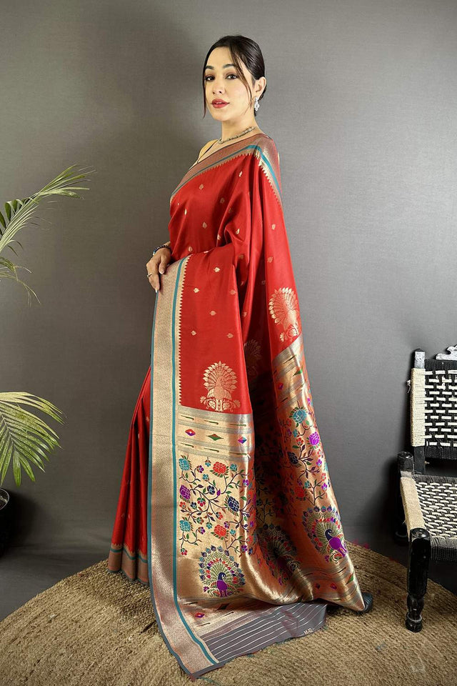 Red Paithani Woven Silk Saree (ND301)
