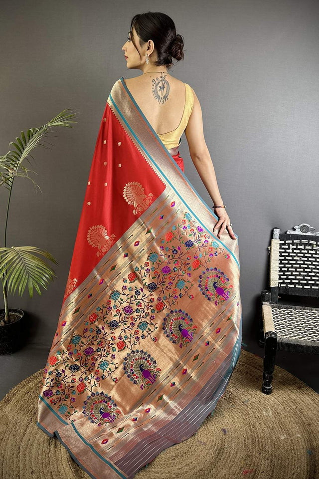 Red Paithani Woven Silk Saree (ND301)