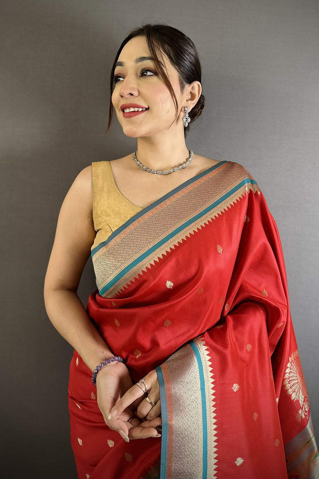 Red Paithani Woven Silk Saree (ND301)