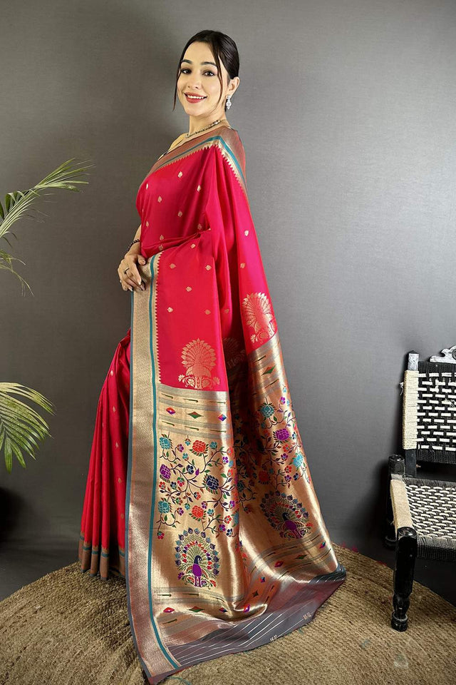 Dark Pink Paithani Woven Silk Saree (ND302)