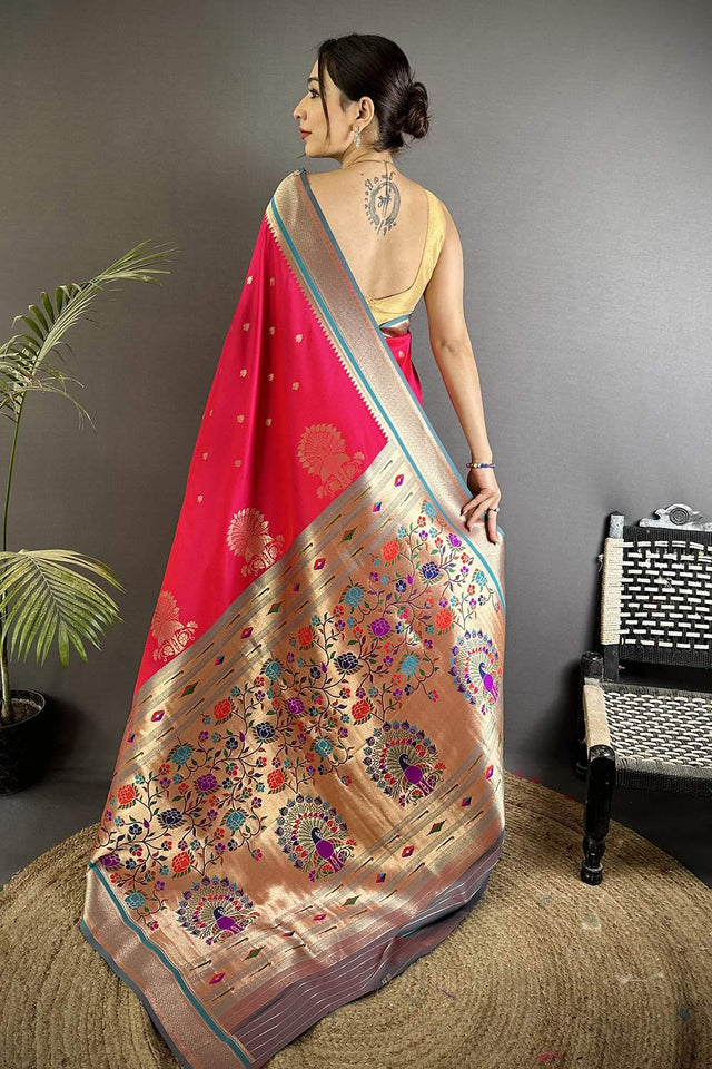 Dark Pink Paithani Woven Silk Saree (ND302)