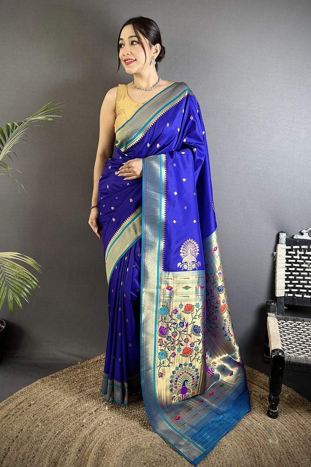 Royal Blue Paithani Woven Silk Saree (ND303)