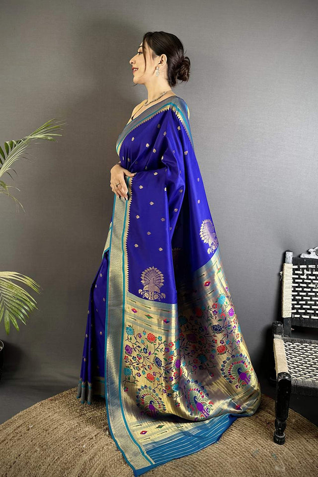 Royal Blue Paithani Woven Silk Saree (ND303)
