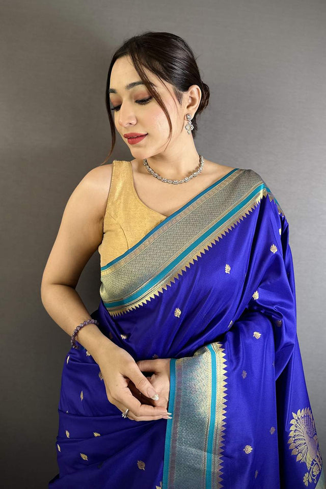 Royal Blue Paithani Woven Silk Saree (ND303)