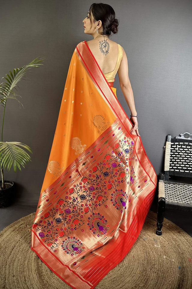 Orange Paithani Woven Silk Saree (ND305)
