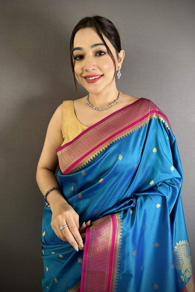 Turquoise Paithani Woven Silk Saree (ND306)
