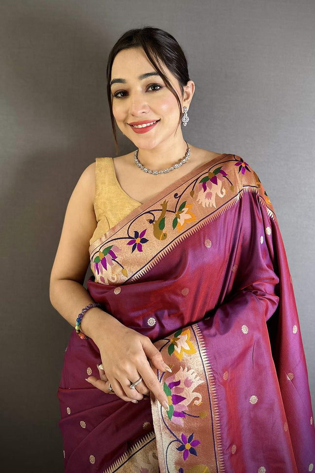 Maroon Paithani Floral Woven Silk Saree (ND402)