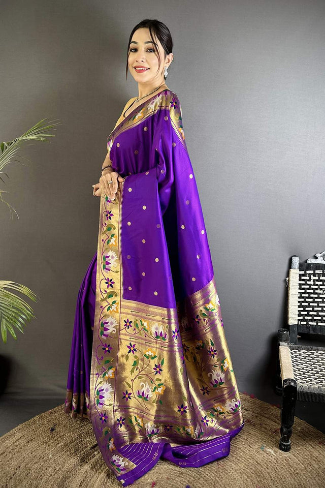 Purple Paithani Floral Woven Silk Saree (ND405)