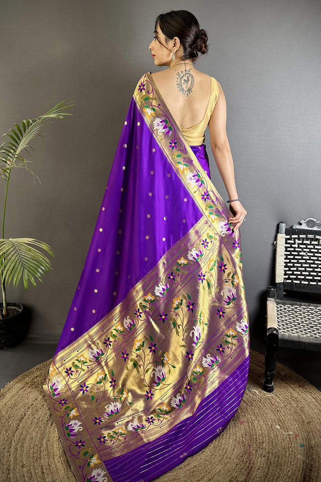Purple Paithani Floral Woven Silk Saree (ND405)