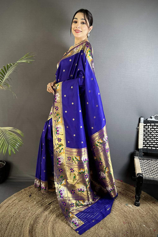 Royal Blue Paithani Floral Woven Silk Saree (ND406)