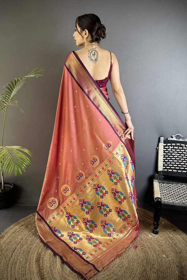 Pink Paithani Peacock Woven Silk Saree (ND507)