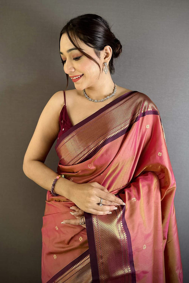 Pink Paithani Peacock Woven Silk Saree (ND507)