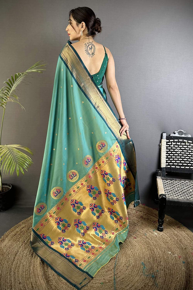 Sea Green Paithani Peacock Woven Silk Saree (ND508)