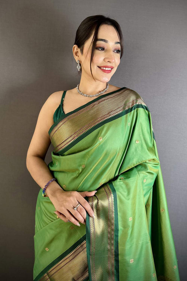 Green Paithani Peacock Woven Silk Saree (ND509)