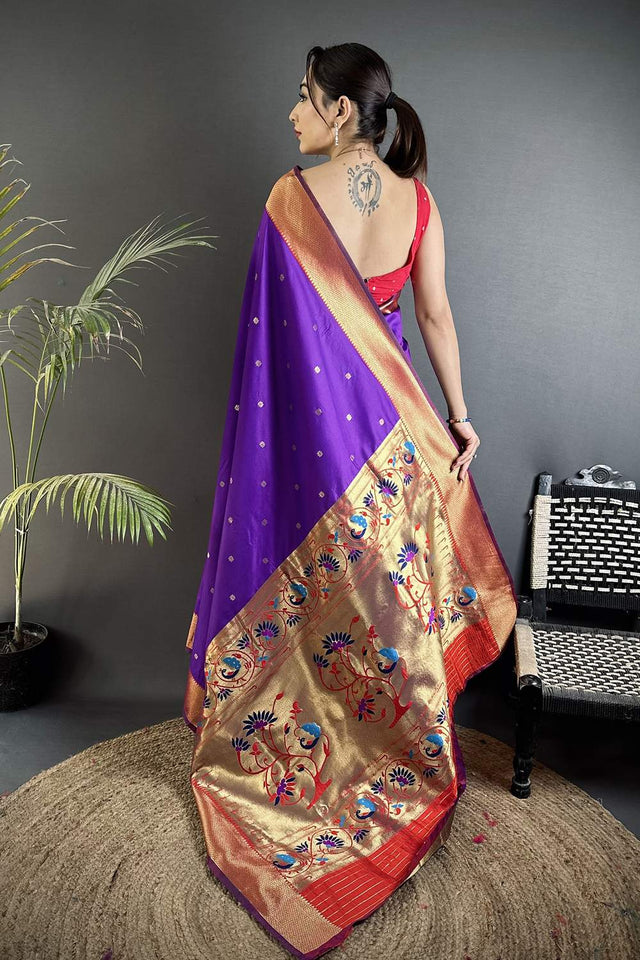 Purple Paithani Peacock Woven Silk Saree (ND605)