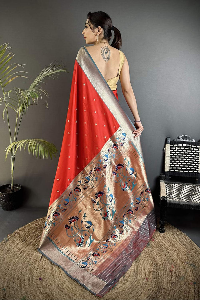 Red Paithani Peacock Woven Silk Saree (ND608)