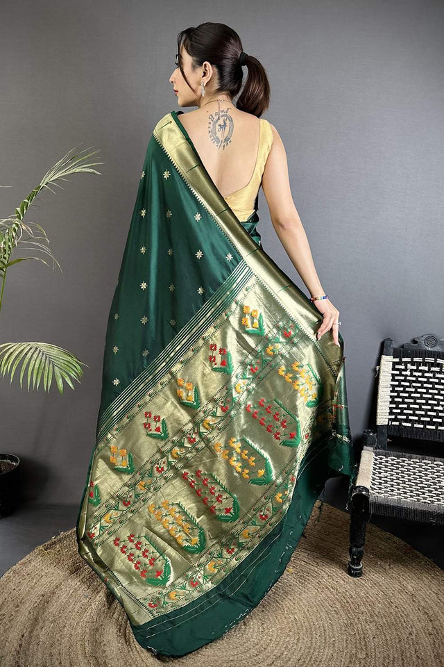 Green Paithani Floral Woven Silk Saree (ND701)