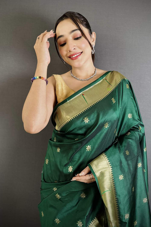 Green Paithani Floral Woven Silk Saree (ND701)