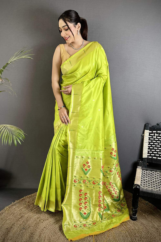 Green Paithani Floral Woven Silk Saree (ND703)
