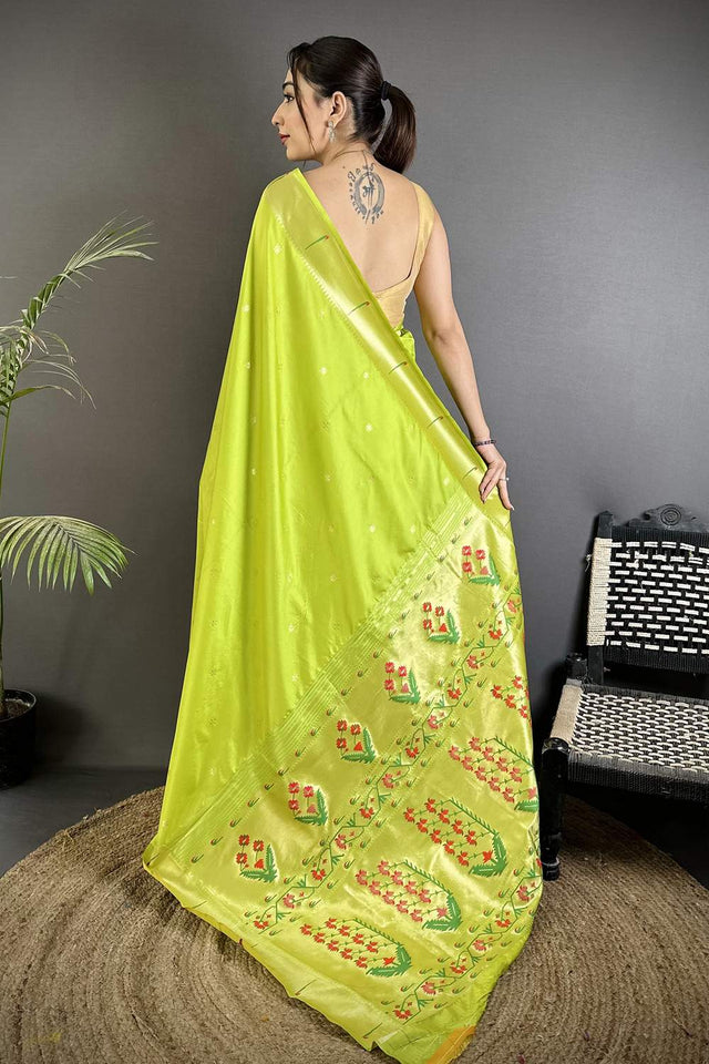 Green Paithani Floral Woven Silk Saree (ND703)