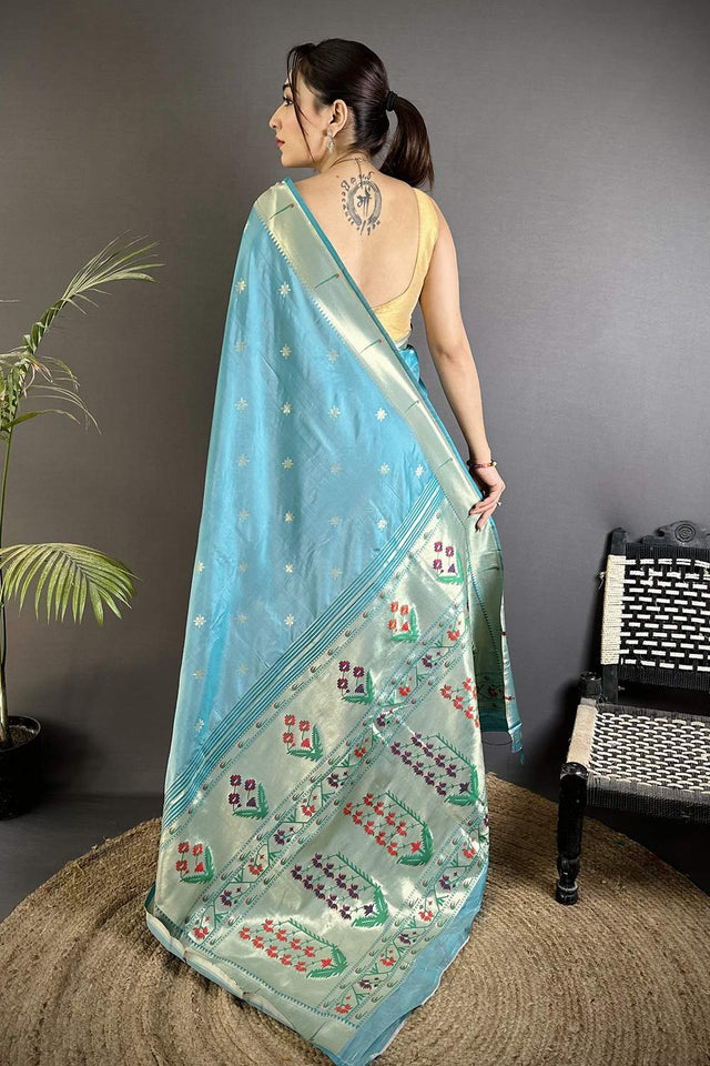 Blue Paithani Floral Woven Silk Saree (ND706)