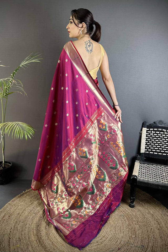 Magenta Paithani Floral Woven Silk Saree (ND707)