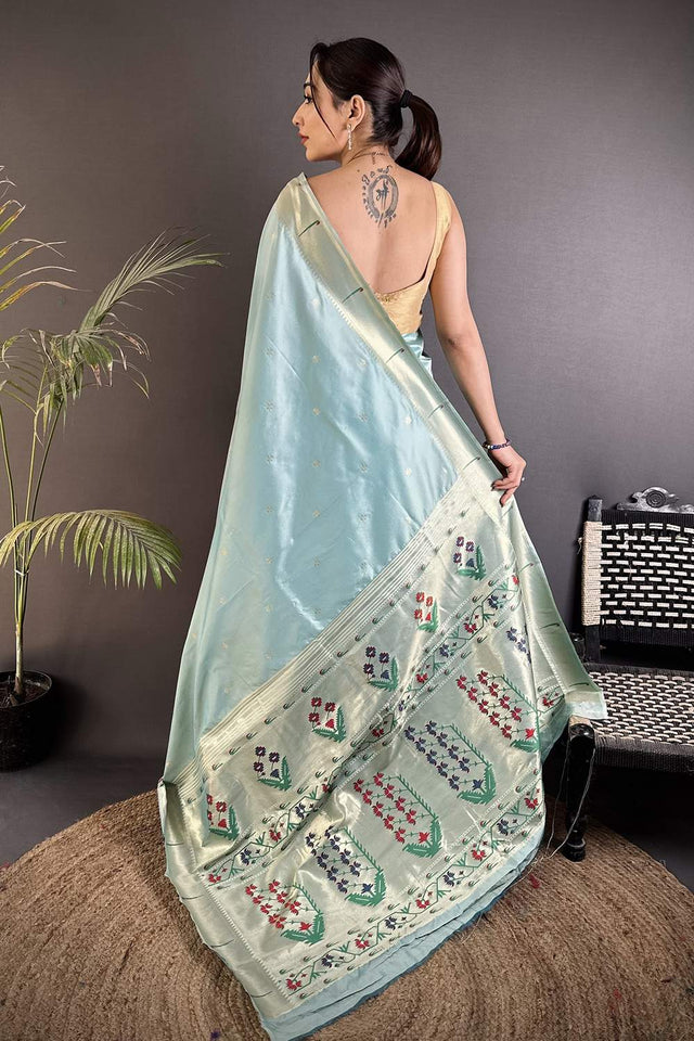 Blue Paithani Floral Woven Silk Saree (ND712)