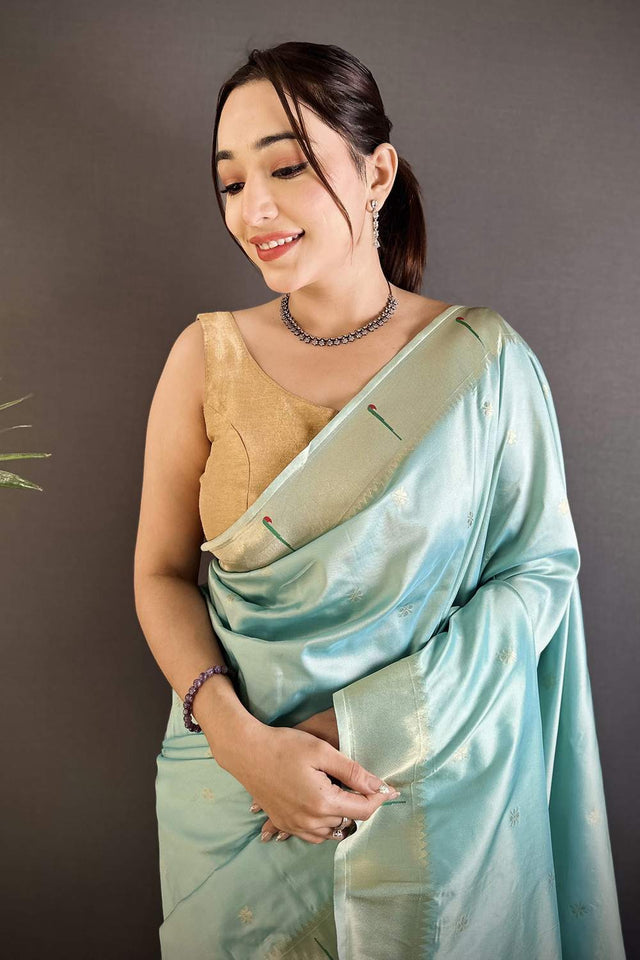 Blue Paithani Floral Woven Silk Saree (ND712)