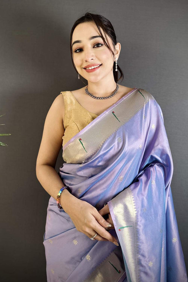 Lavender Paithani Floral Woven Silk Saree (ND713)