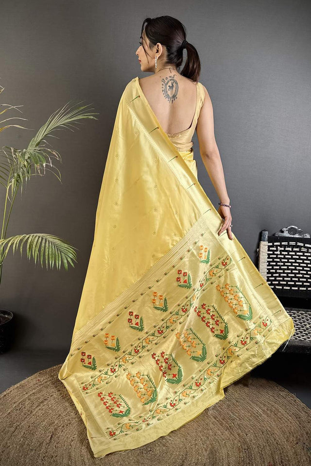 Yellow Paithani Floral Woven Silk Saree (ND714)