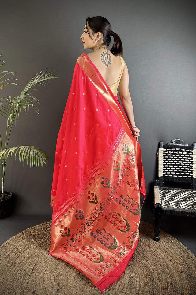 Dark Pink Paithani Floral Woven Silk Saree (ND715)