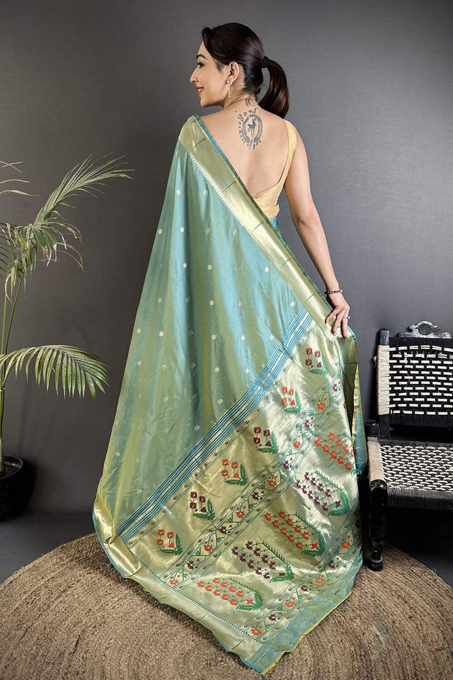 Green Paithani Floral Woven Silk Saree (ND716)