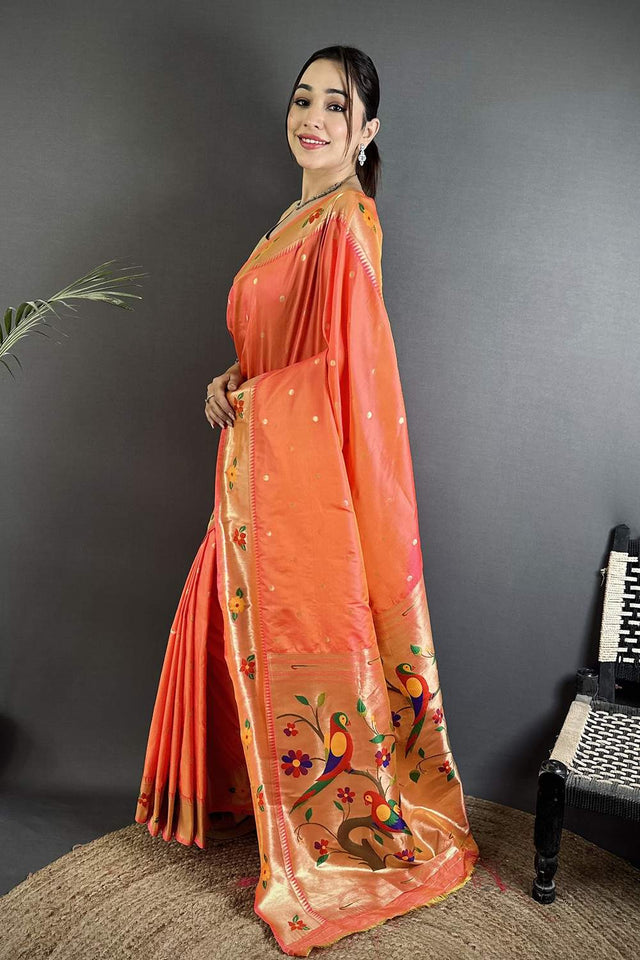 Orange Paithani Woven Silk Saree (ND801)