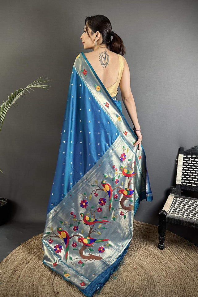 Turquoise Paithani Woven Silk Saree (ND802)