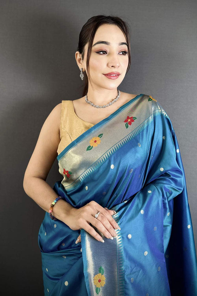 Turquoise Paithani Woven Silk Saree (ND802)
