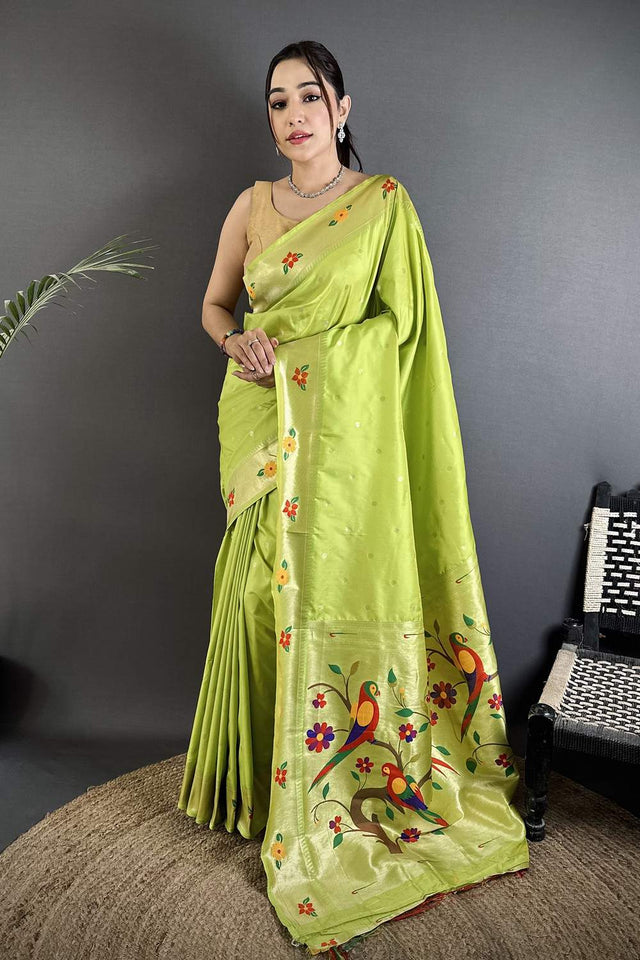 Green Paithani Woven Silk Saree (ND803)
