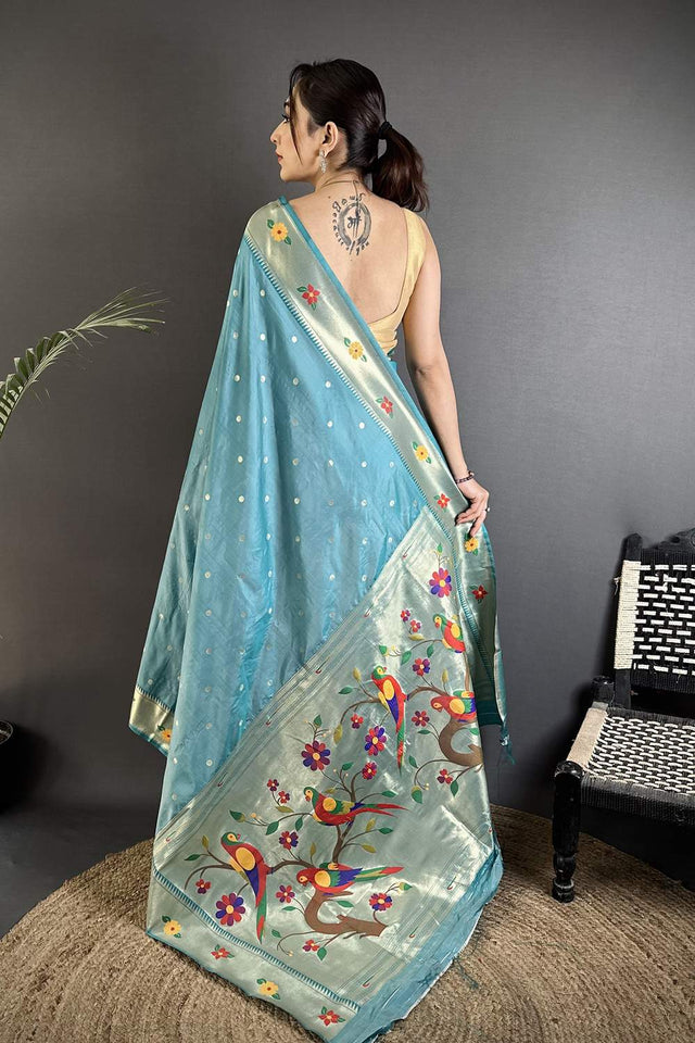 Blue Paithani Woven Silk Saree (ND804)