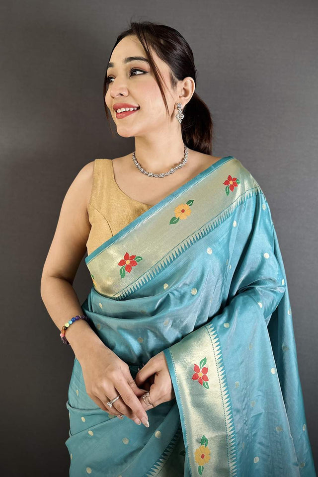 Blue Paithani Woven Silk Saree (ND804)