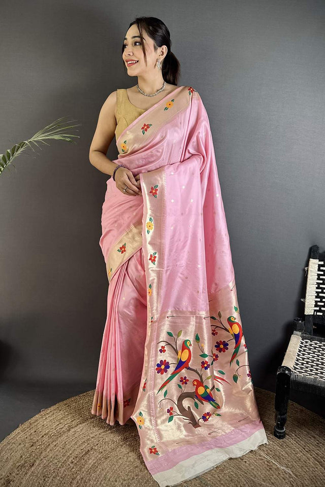 Pink Paithani Woven Silk Saree (ND807)