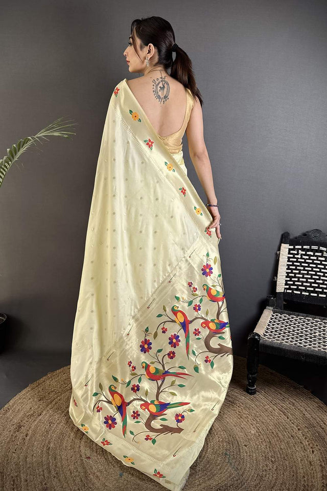 Cream Paithani Woven Silk Saree (ND808)