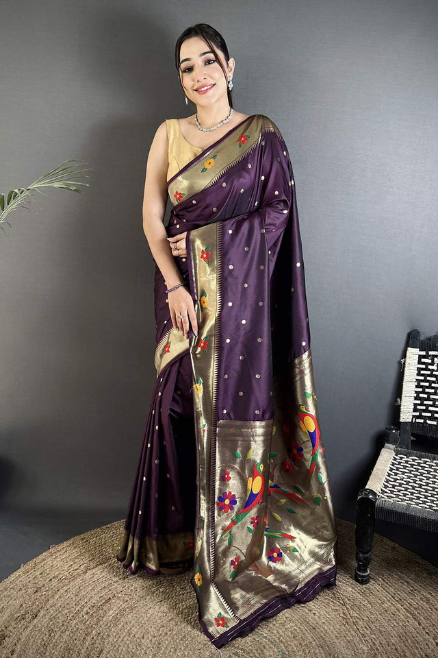 Wine Paithani Woven Silk Saree (ND809)
