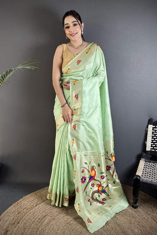 Turquoise Paithani Woven Silk Saree (ND810)