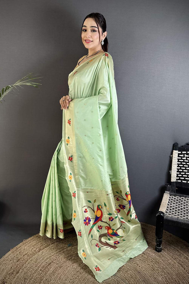 Turquoise Paithani Woven Silk Saree (ND810)