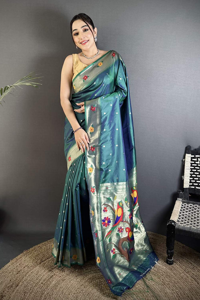 Turquoise Paithani Woven Silk Saree (ND811)