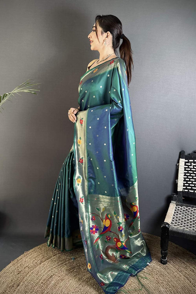 Turquoise Paithani Woven Silk Saree (ND811)