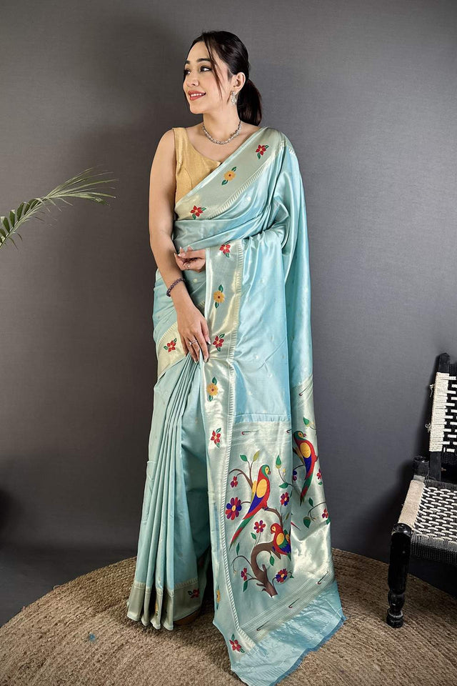 Blue Paithani Woven Silk Saree (ND812)